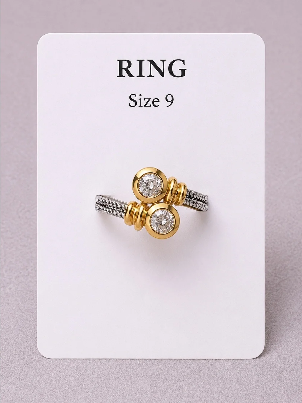 Classic Two-Stone Gold & Silver Ring - Size 9